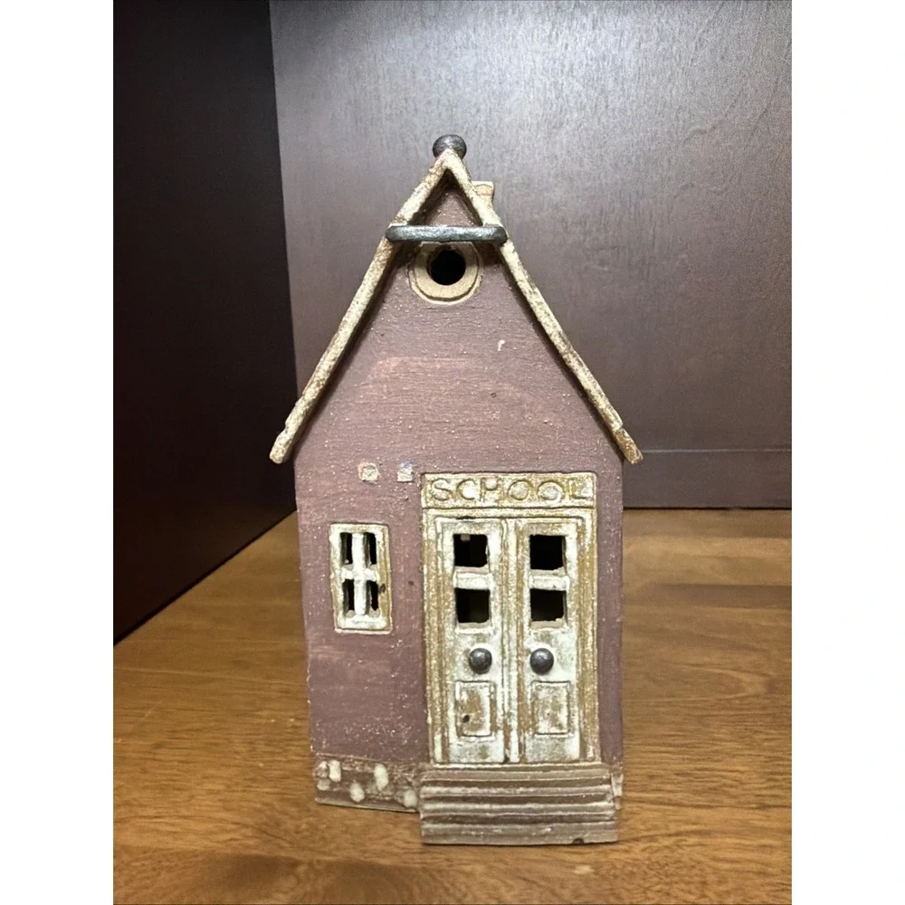 Ceramic Pottery Village Building Red School House Rustic 7